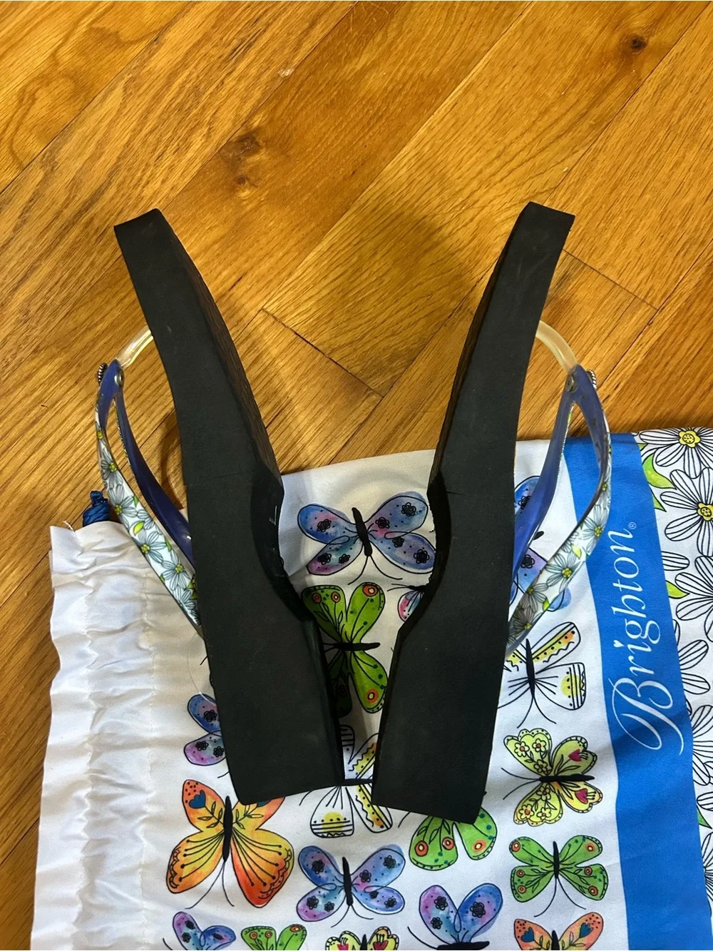 Brighton Breeze Sandals Women’s Size 7 Butterfly Floral Platform Flip Flops Wedg